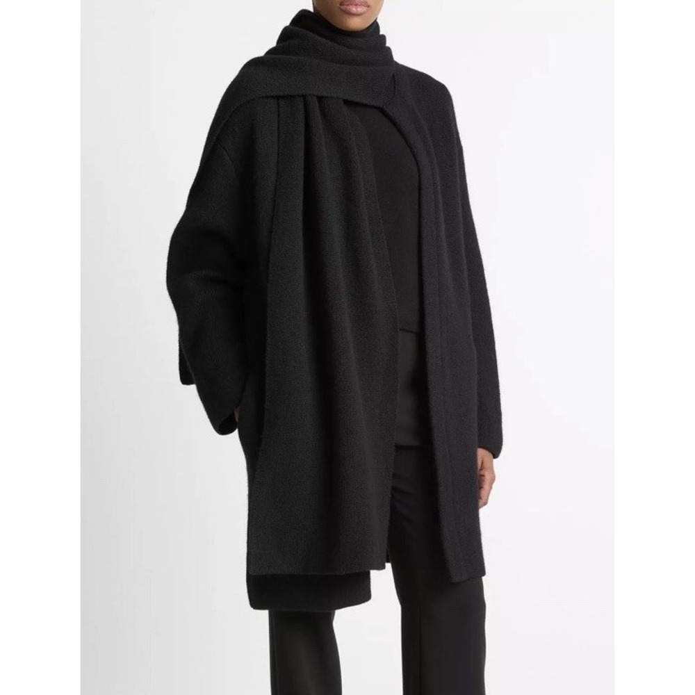 Vince  Draped Scarf Car Coat Sweater Wool Cashmere Blend Black Small Luxury